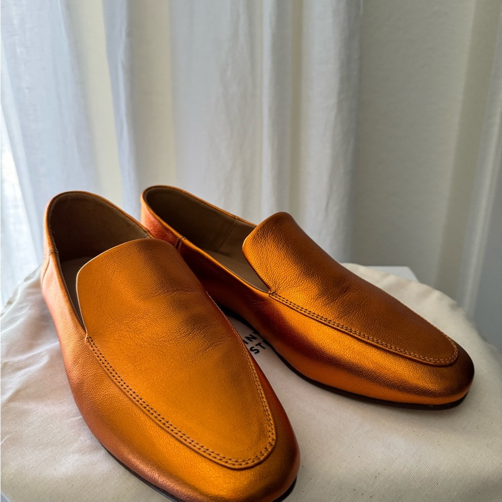 Copper orange leather loafers